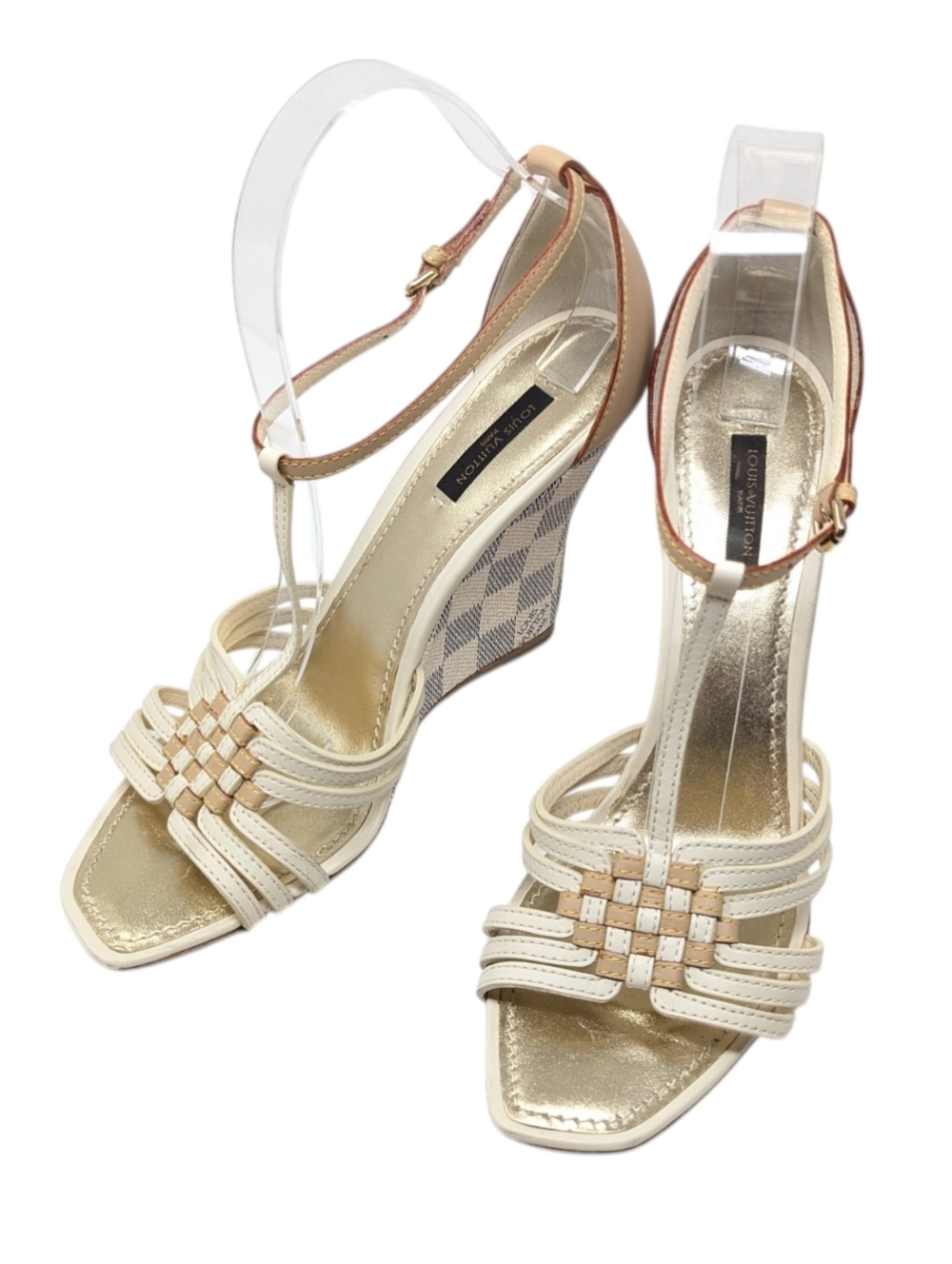 Louis Vuitton Damier Azur Pattern Leather Wedge Y2K Sandals Size EU 38.5